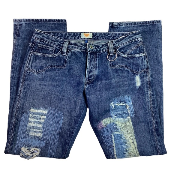 Antik Denim Artsy Decorated Distressed Straight Leg Jeans Blue - Picture 5 of 12
